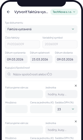 Formulár s podrobnosťami faktúry v mobilnej aplikácii Doclaris
