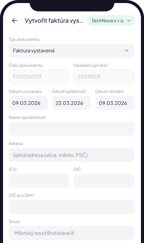 Formulář s podrobnostmi faktury v mobilní aplikaci Doclaris