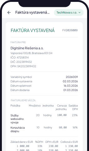 Formulár s podrobnosťami faktúry v mobilnej aplikácii Doclaris