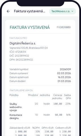 Připravená elektronická faktura v mobilní aplikaci Doclaris
