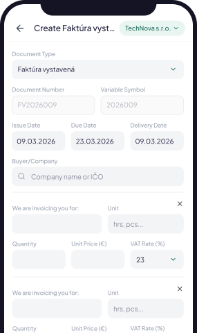 Invoice details form in the Doclaris mobile app