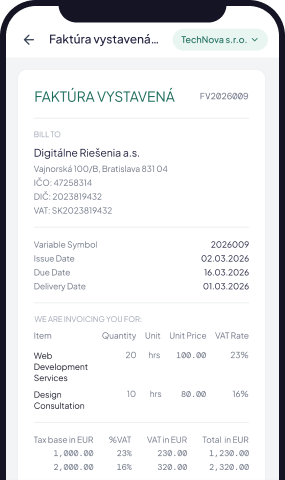 Prepared e-invoice in the Doclaris mobile app